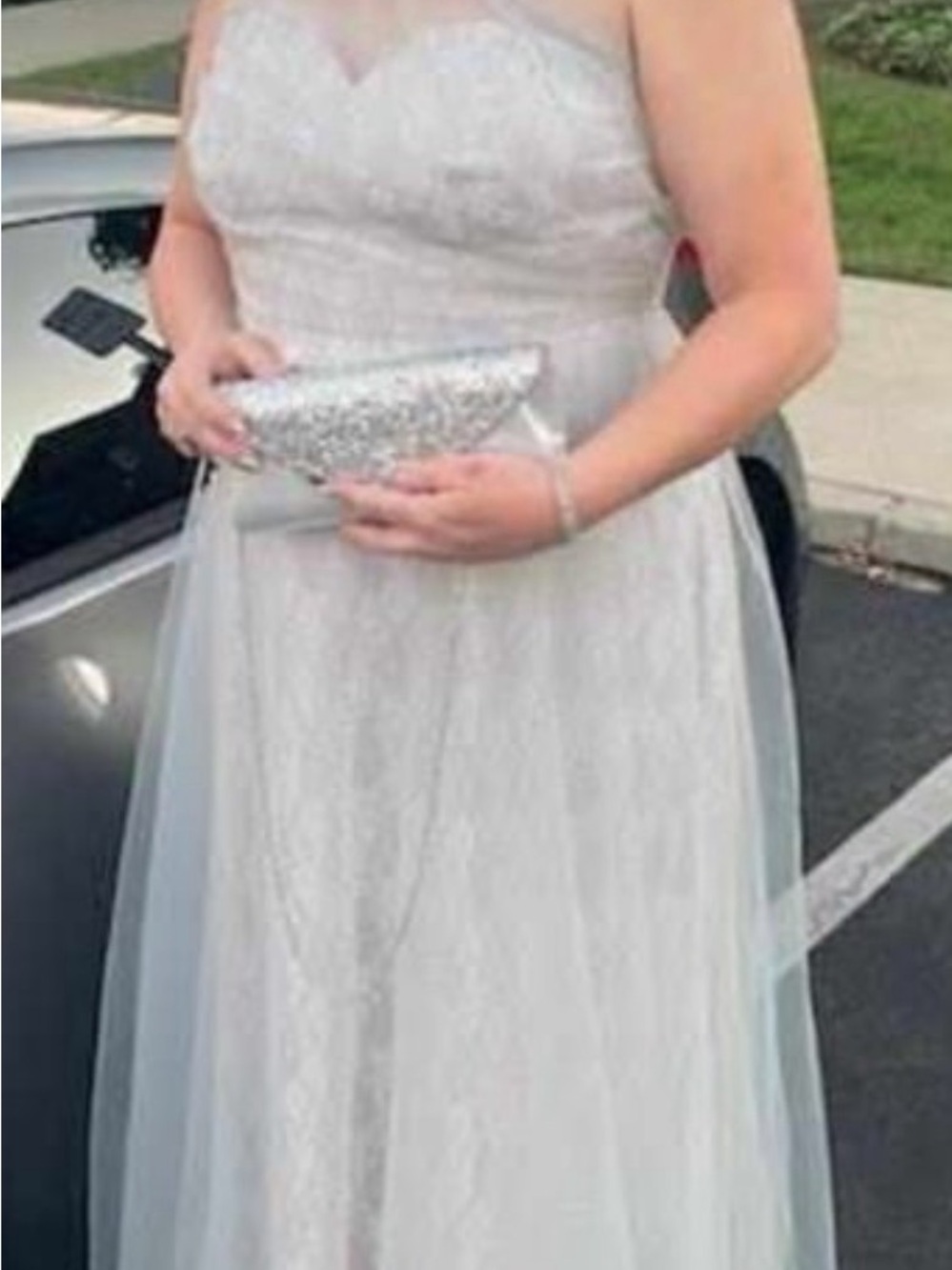 Silver Gray Formal Dress & Matching Glitter Clutch Set Size 18/20 c17